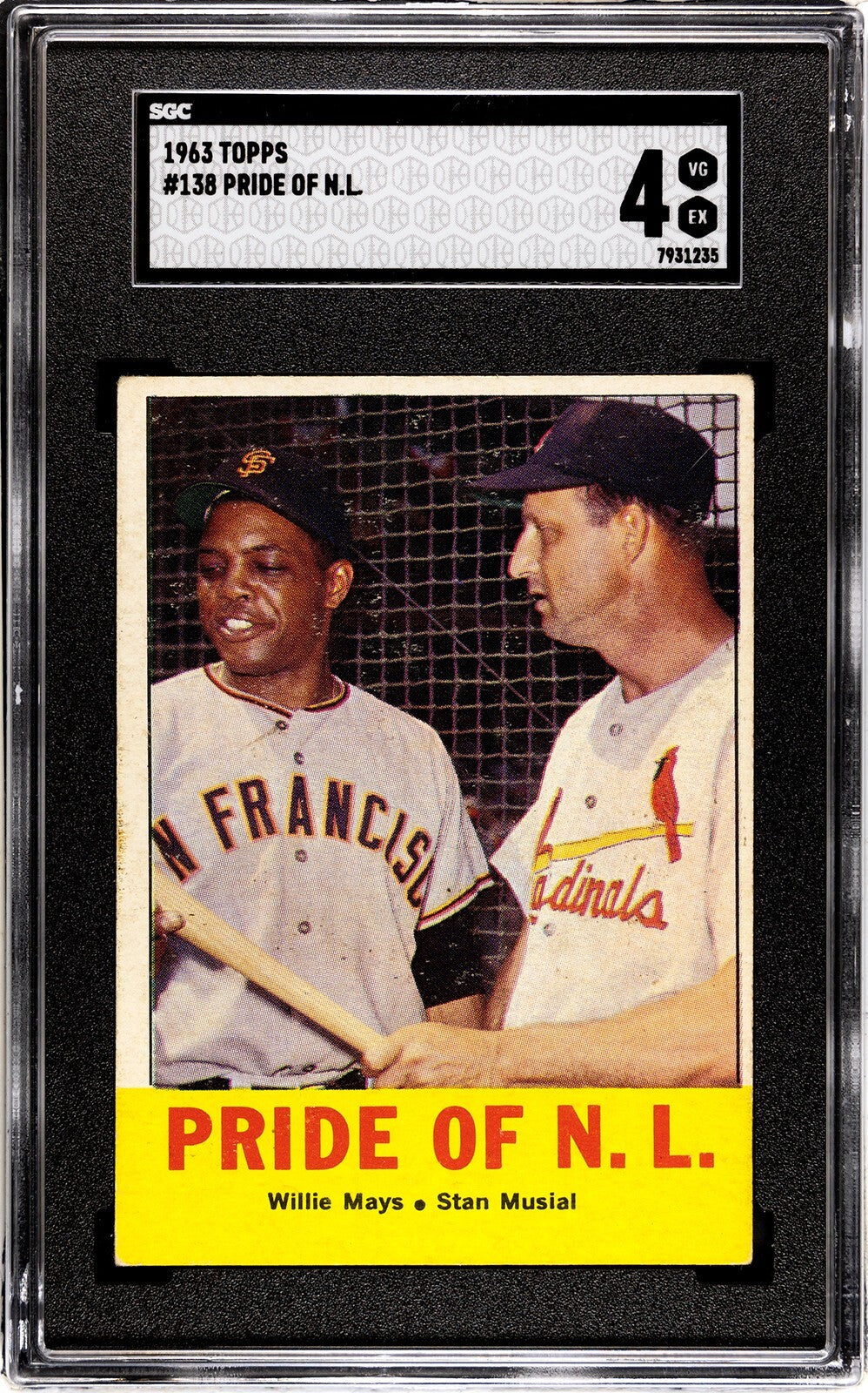 Willie Mays/Stan Musial 1963 Topps Pride of NL Card #138 HOF- SGC Graded 4 VG-EX