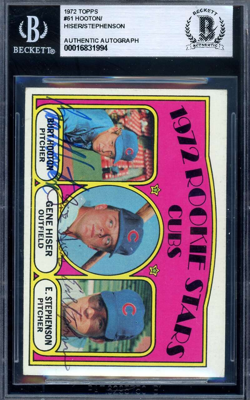 Hooton Hiser Stephenson Beckett BAS Signed By 3 1972 Topps Rookie Stars Autograp