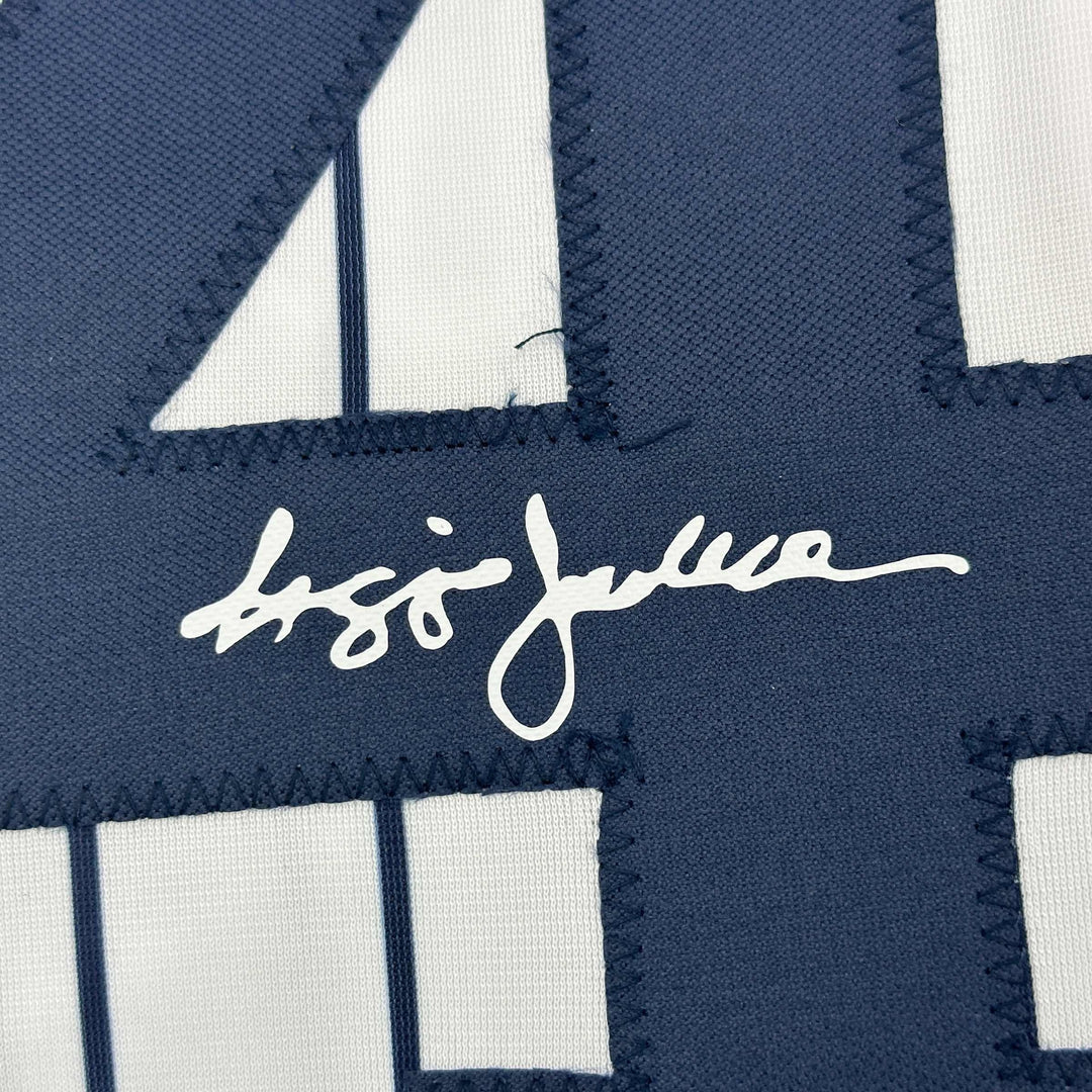 Facsimile Autographed Reggie Jackson New York Pinstripe Reprint Jersey Men's XL