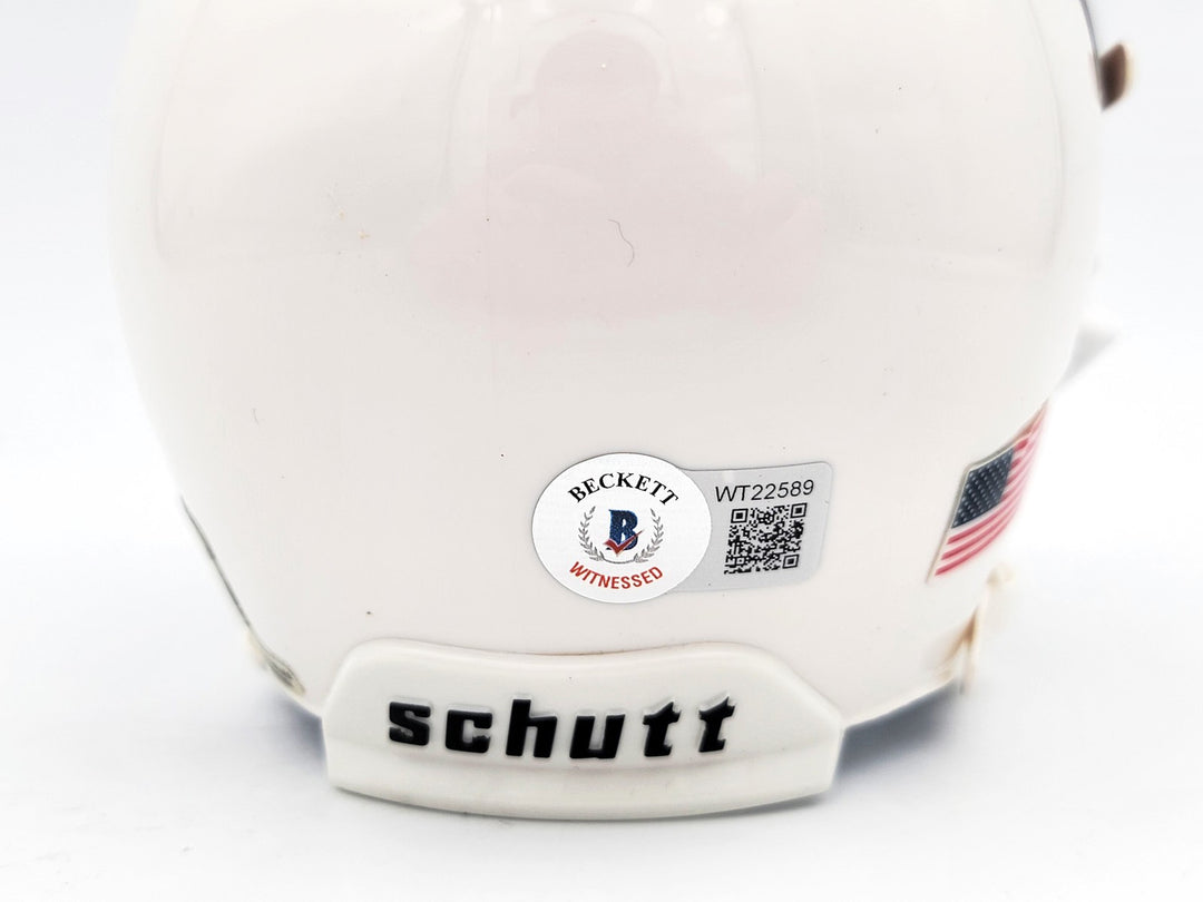 Quinn Ewers Autographed Signed Texas Longhorns White Schutt Mini Helmet Beckett