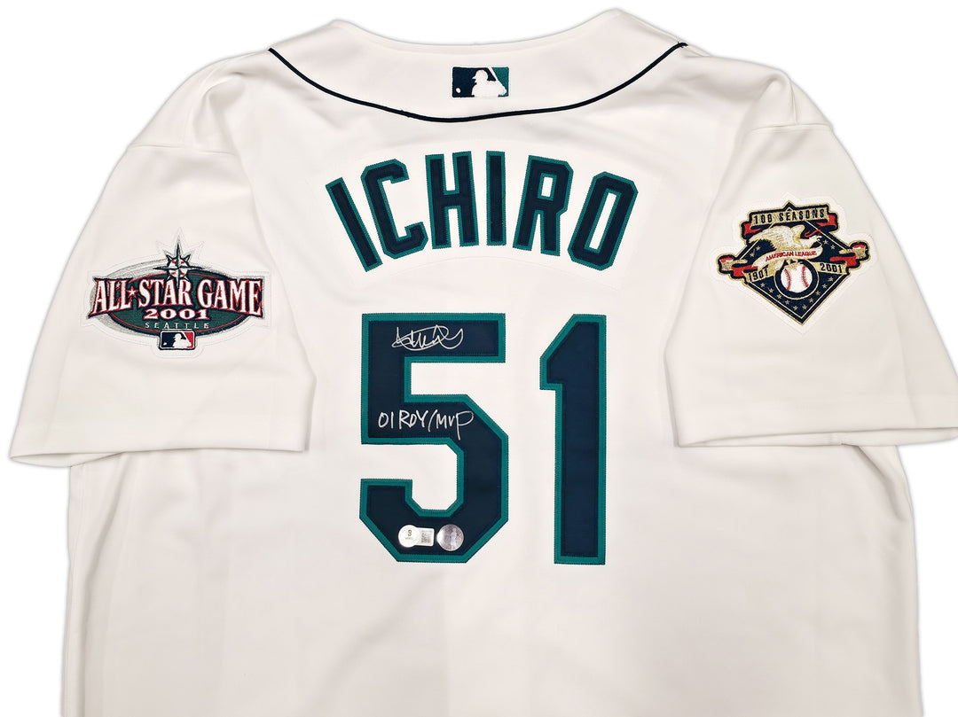 Mariners Ichiro Suzuki Auto White M&N Cooperstown 2001 ASG Jersey 48 01 ROY/MVP
