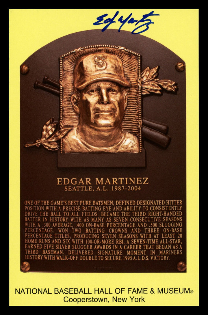 Edgar Martinez Autographed Signed HOF Plaque Postcard Seattle Mariners MCS Holo