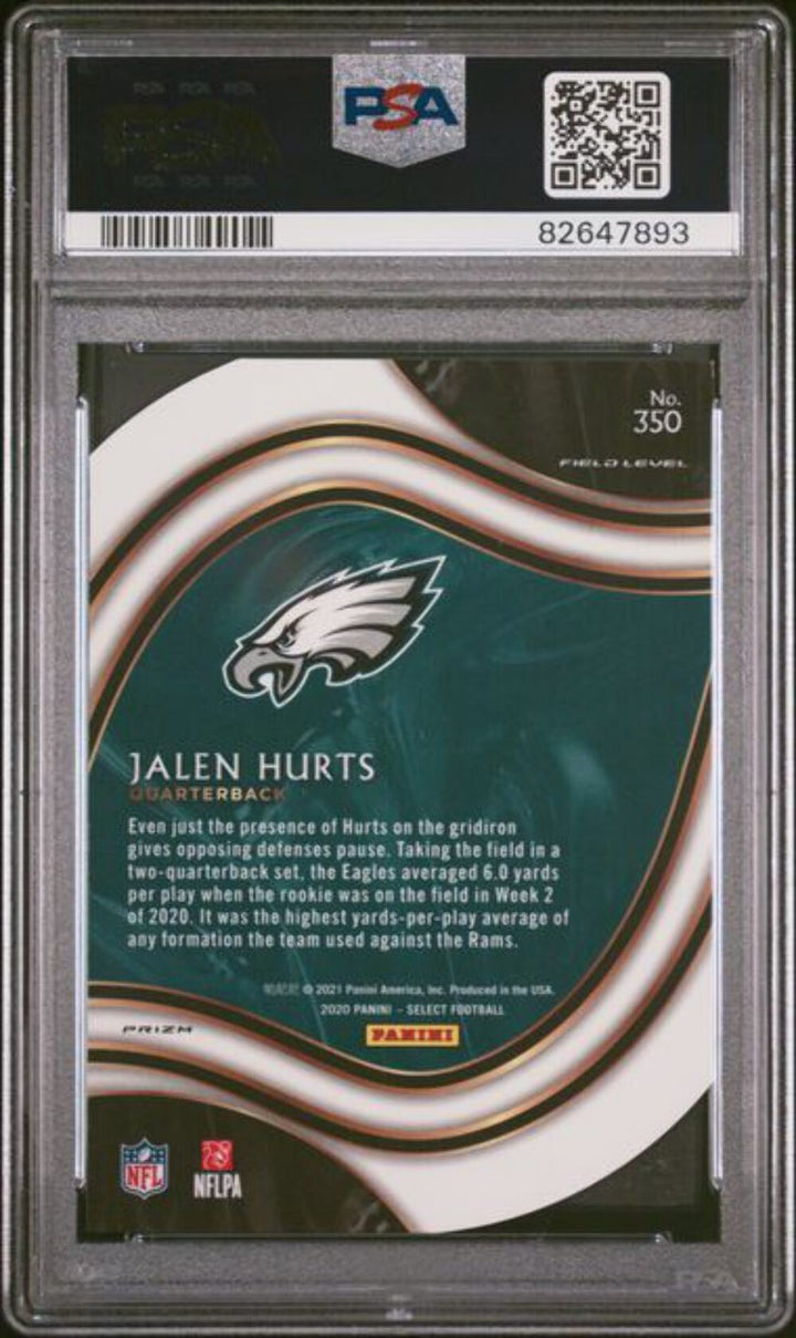 Graded 2020 Panini Select Jalen Hurts #350 Die Cut Neon Green Prizm RC PSA 10