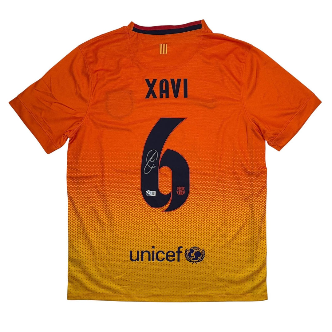 Autographed/Signed Xavi Hernandez Barcelona Orange Jersey Beckett BAS COA