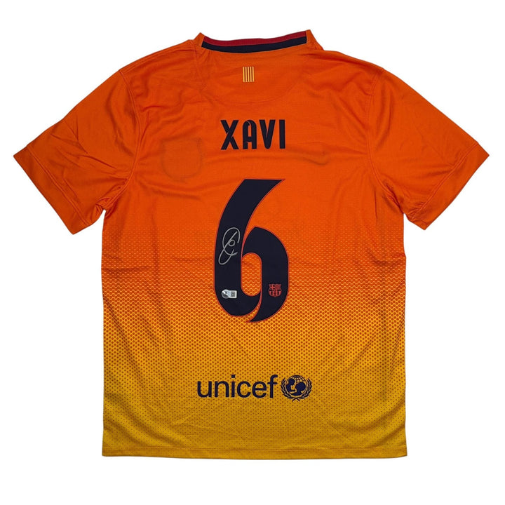 Autographed/Signed Xavi Hernandez Barcelona Orange Jersey Beckett BAS COA