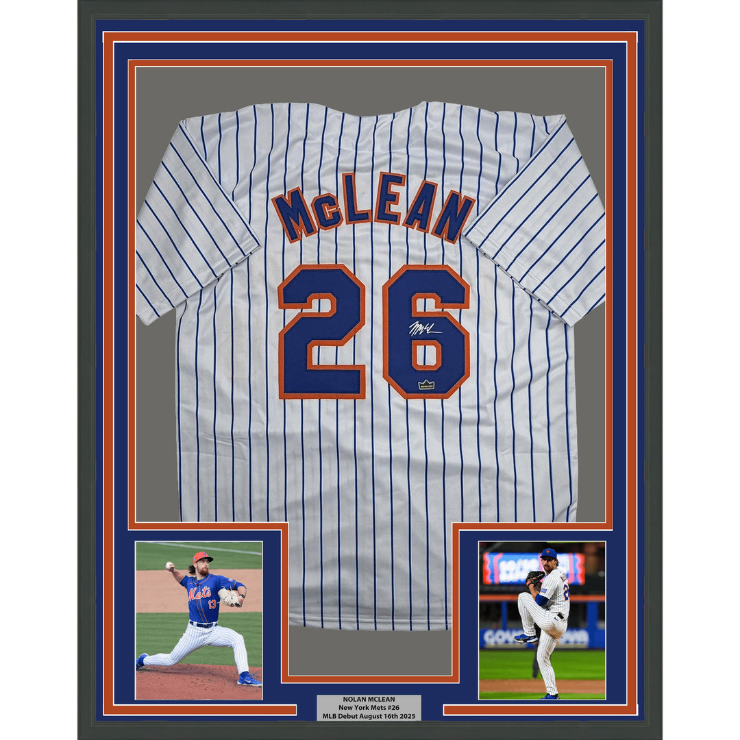 Framed Facsimile Autographed Nolan McLean New York Pinstripe Reprint Jersey