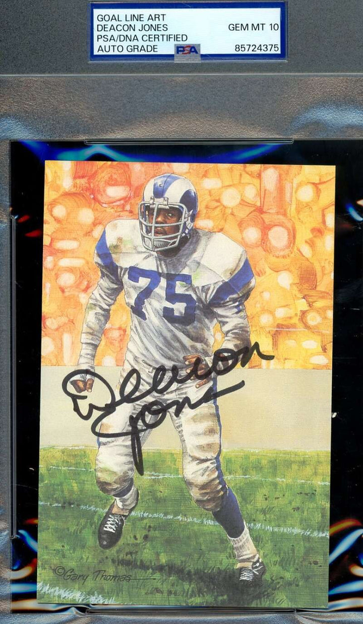 Deacon Jones Gem Mint 10 PSA DNA Signed Goal Line Art Card GLAC Autographed