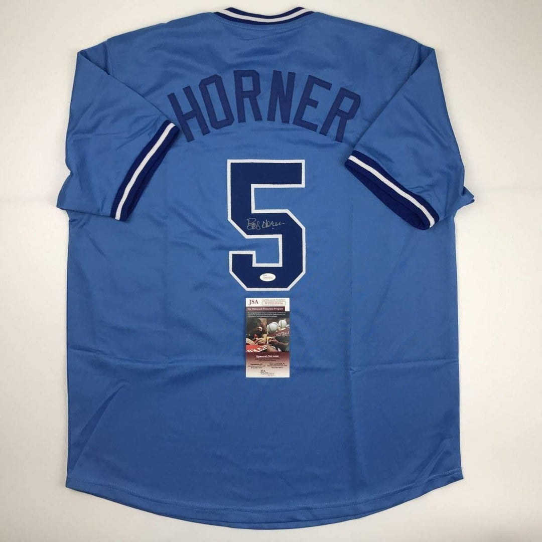 Autographed/Signed BOB HORNER Atlanta Light Blue Jersey JSA COA Auto