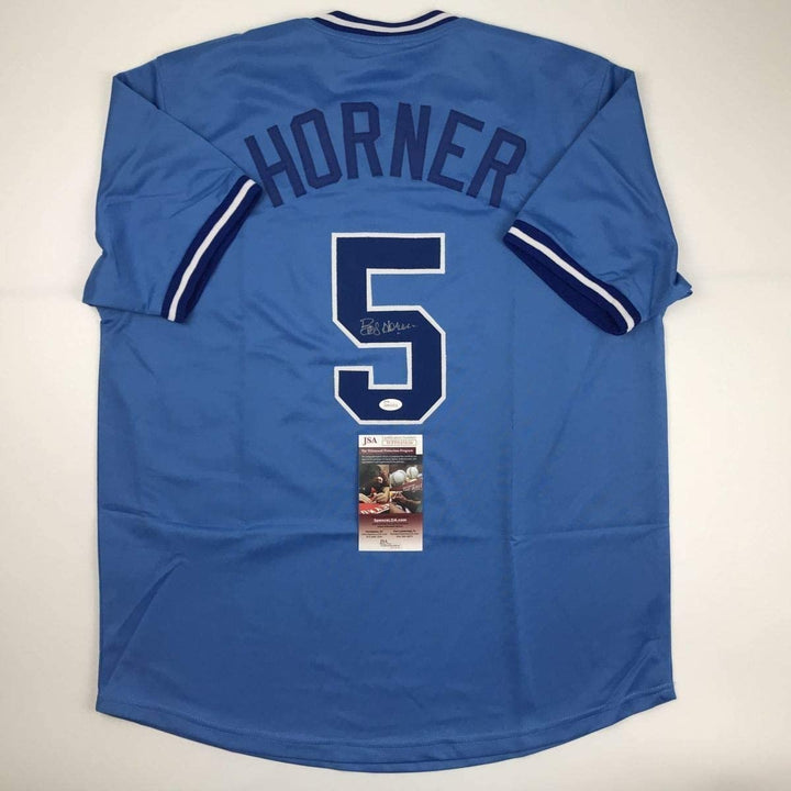 Autographed/Signed BOB HORNER Atlanta Light Blue Jersey JSA COA Auto