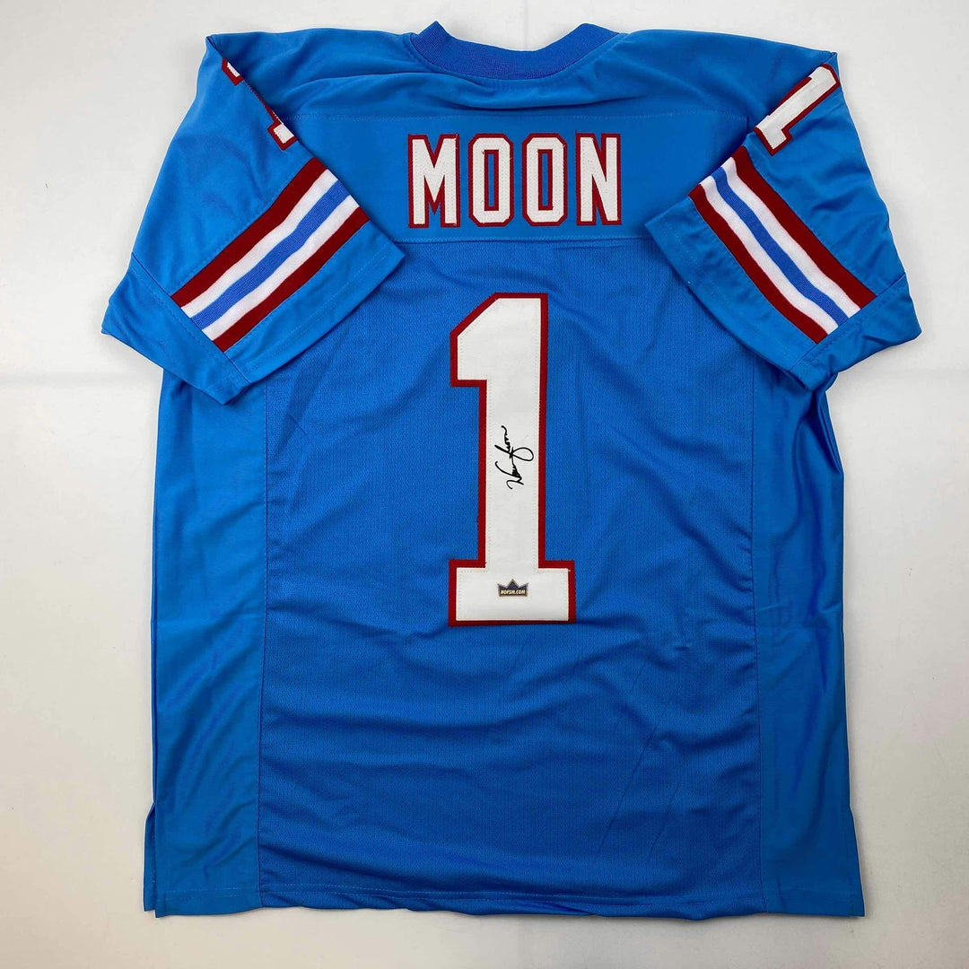Facsimile Autographed Warren Moon Houston Blue Reprint Jersey Size Men's XL