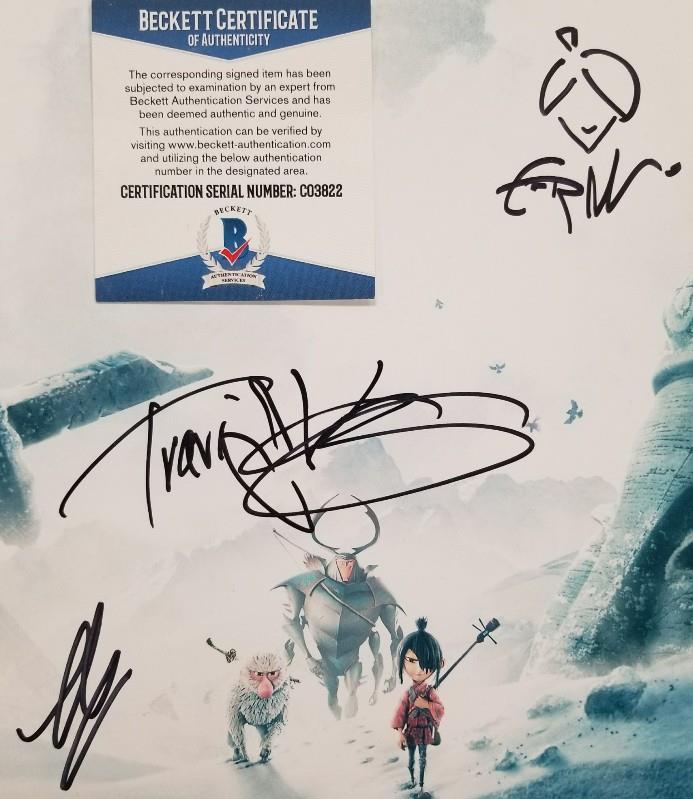 KUBO and the TWO STRINGS Cast(3) Signed 11x14 Photo Parkinson Knight Beckett COA