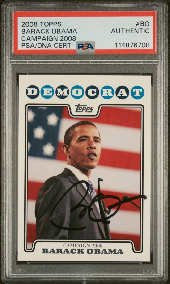 PRESIDENT BARACK OBAMA SIGNED 2008 TOPPS CAMPAIGN DEMOCRAT C08-BO CARD PSA AUTO