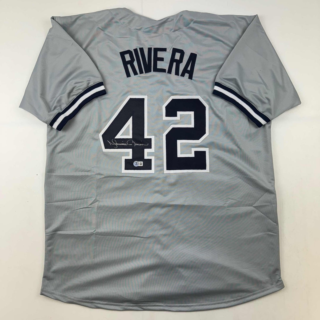 Autographed/Signed Mariano Rivera New York Grey Jersey Beckett BAS COA