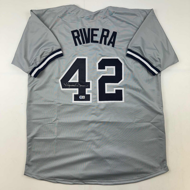 Autographed/Signed Mariano Rivera New York Grey Jersey Beckett BAS COA