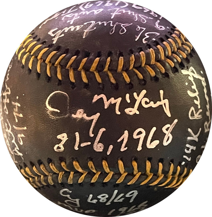 Denny Mclain signed OML Black Baseball 1968 31-6/WS/MVP/Cy/AS/Mickey Mantle-JSA