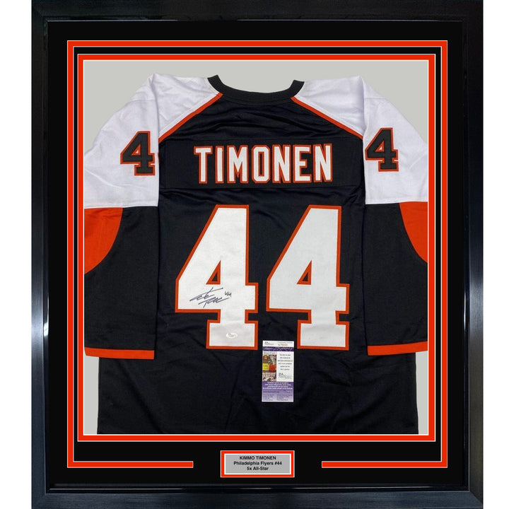FRAMED Autographed/Signed KIMMO TIMONEN 33x42 Philly Black Jersey JSA COA Auto