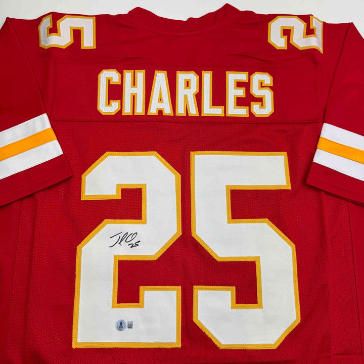 Autographed/Signed Jamaal Charles Kansas City Red Football Jersey JSA COA