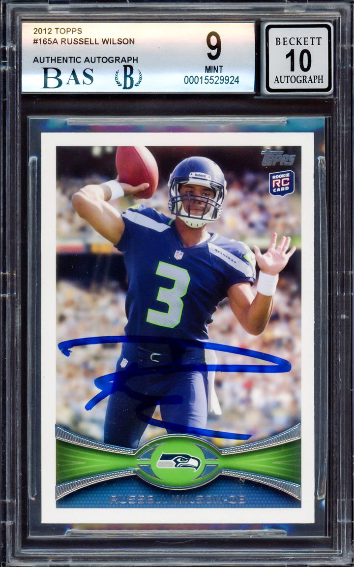 Russell Wilson Signed 2012 Topps RC 165A Seahawks BGS 9 Auto GM 10 Beckett