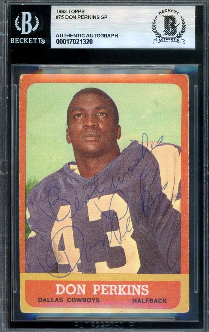 Don Perkins Beckett BAS Signed 1963 Topps Autograph