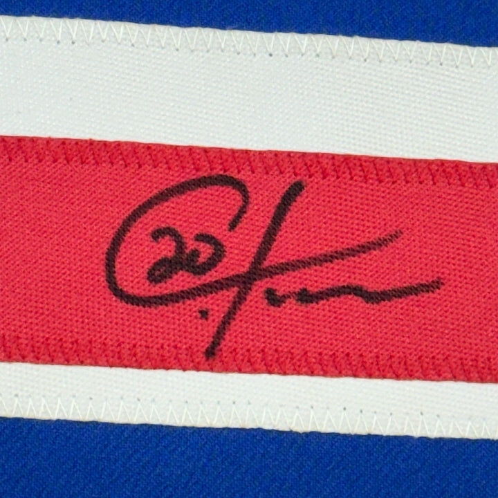 Framed Autographed/Signed Chris Kreider 35x39 New York Blue Jersey BAS COA
