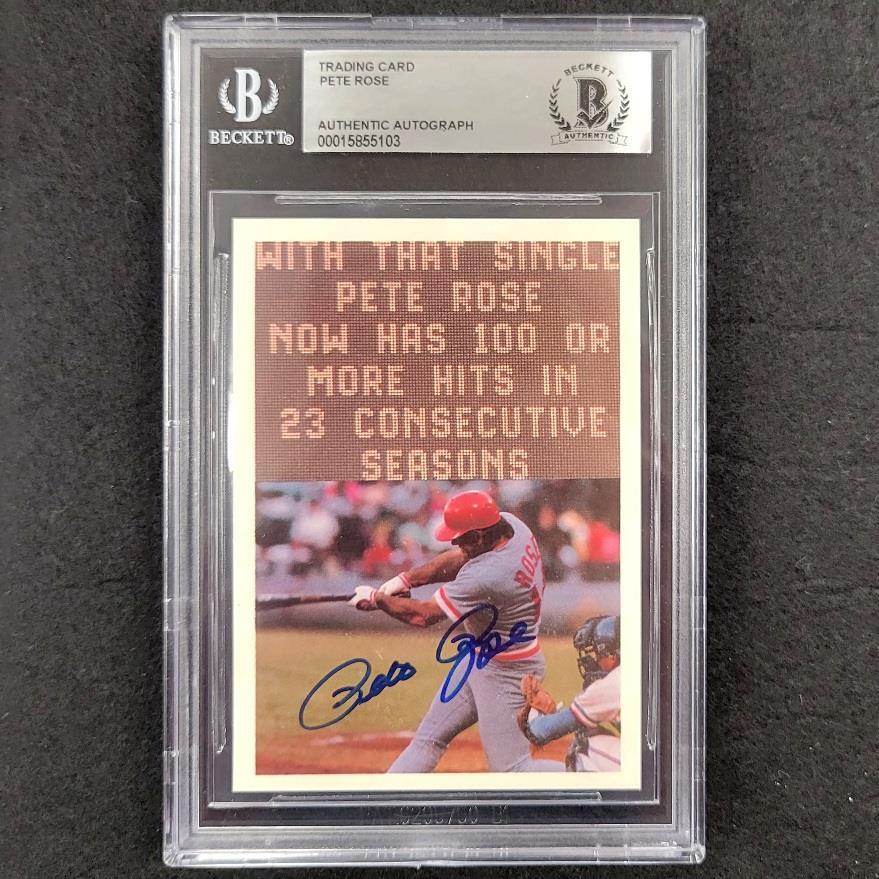 Pete Rose signed 1985 Cincinnati Reds Baseball Trading Card slab auto BAS