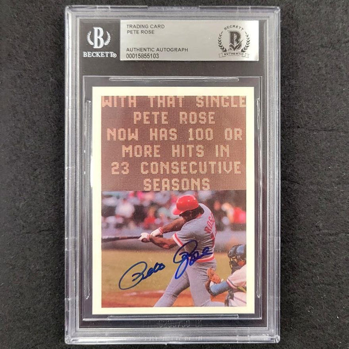 Pete Rose signed 1985 Cincinnati Reds Baseball Trading Card slab auto BAS