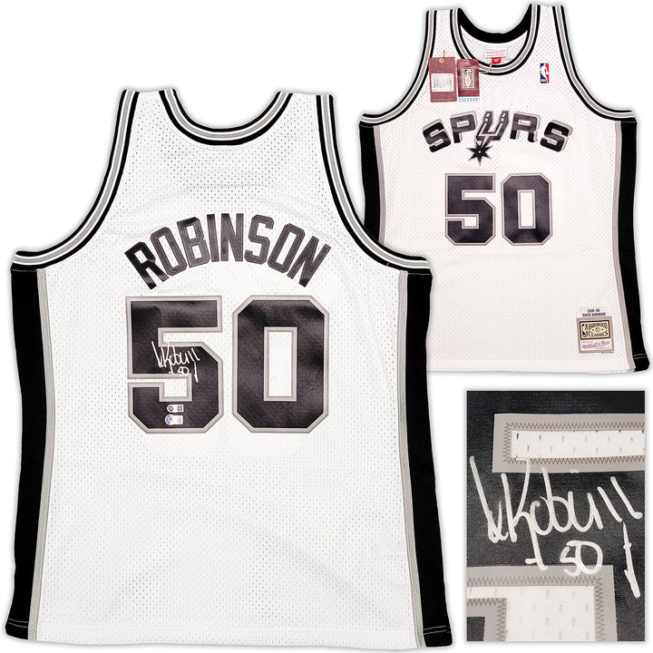 Spurs David Robinson Auto White Auth Mitchell Ness Swingman Jersey XL Beckett