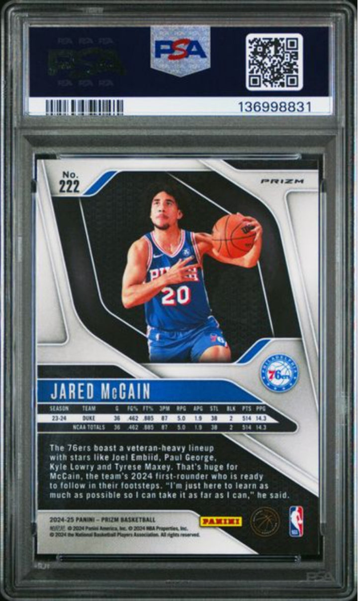 Graded 2024 Panini Prizm Jared McCain #222 Pink Ice Rookie Card PSA 10 Gem Mint