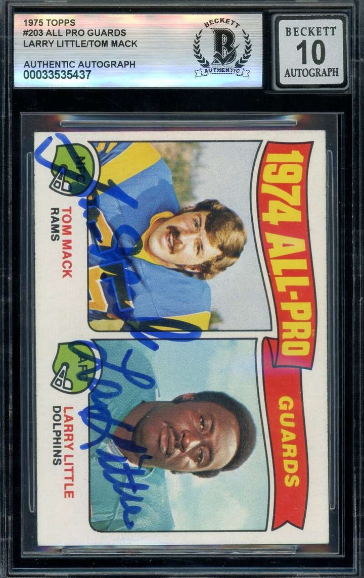 Larry Little Tom Mack Gem Mint 10 Beckett BAS Signed 1975 Topps 1974 All Pro