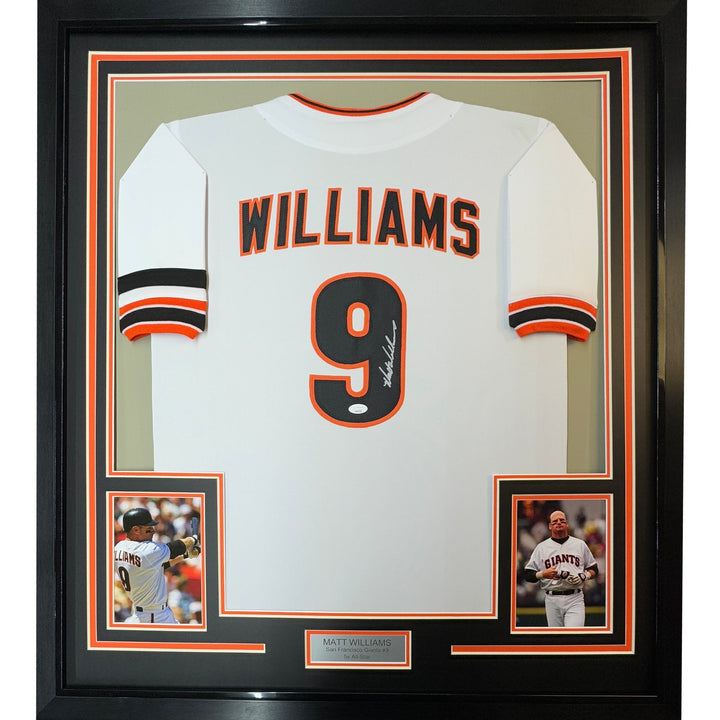 Framed Signed Matt Williams 35x39 San Francisco White Jersey JSA COA