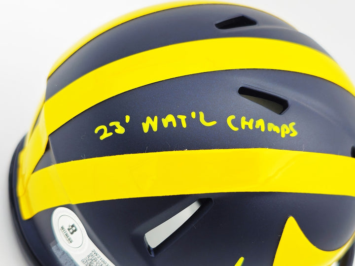 Mike Sainristil Auto Michigan Wolverines Blue Mini Helmet 23 Natl Champ Beckett