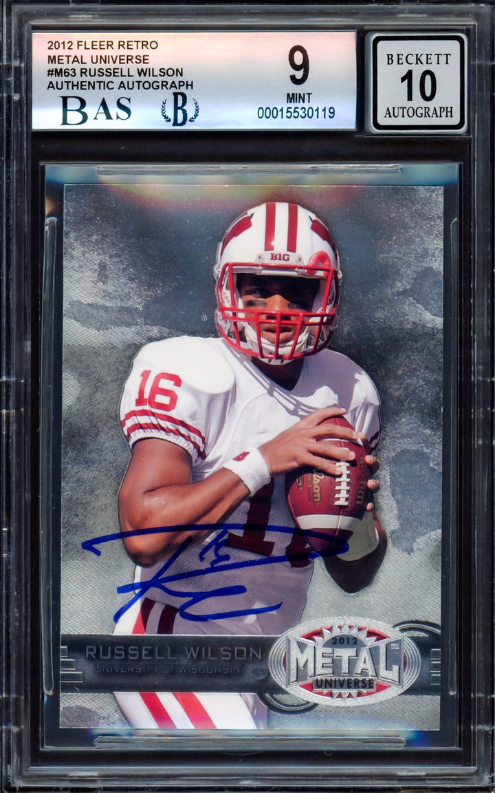 Russell Wilson Signed 2012 Fleer Metal Universe RC M-63 BGS 9 Sig 10 Beckett