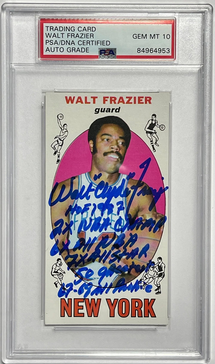 1969-70 Walt Clyde Frazier Signed Multi Inscription Topps Rookie #98 (PSA) GEM M