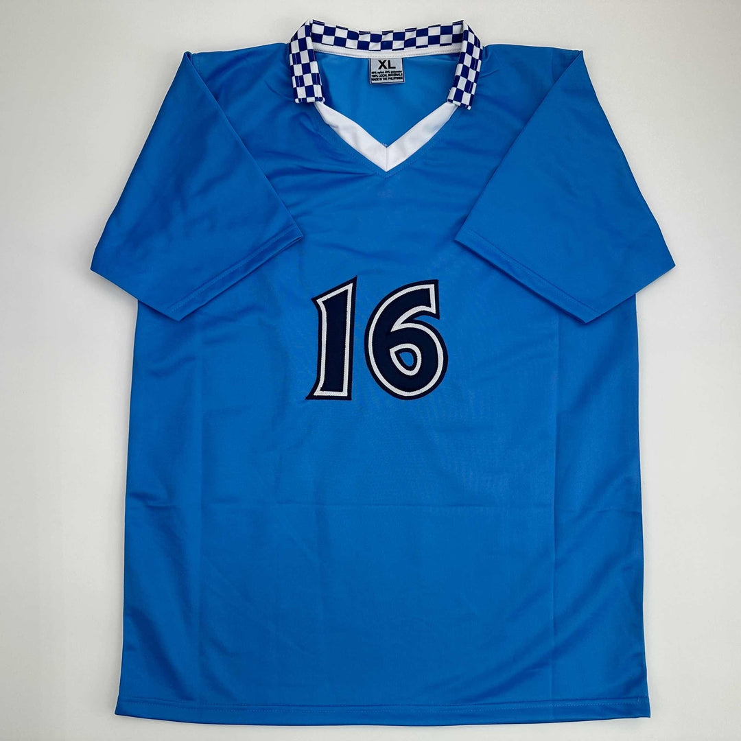 Facsimile Autographed Sergio Kun Aguero Manchester City Blue Reprint Jersey XL