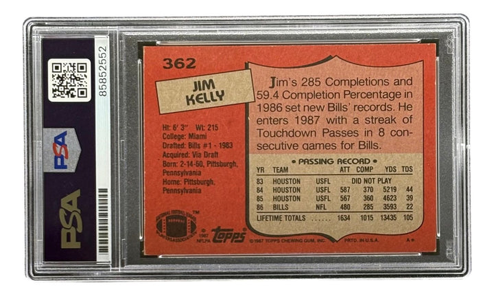 Jim Kelly Signed 1987 Topps #362 Buffalo Bills Rookie Card PSA/DNA
