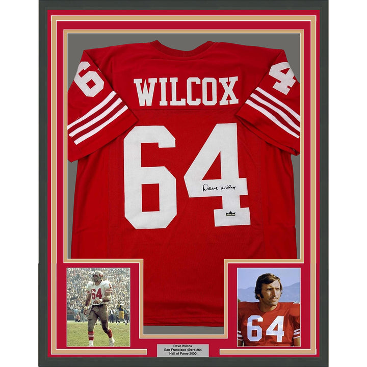 Framed Facsimile Autographed Dave Wilcox 35x39 San Francisco Red Reprint Jersey