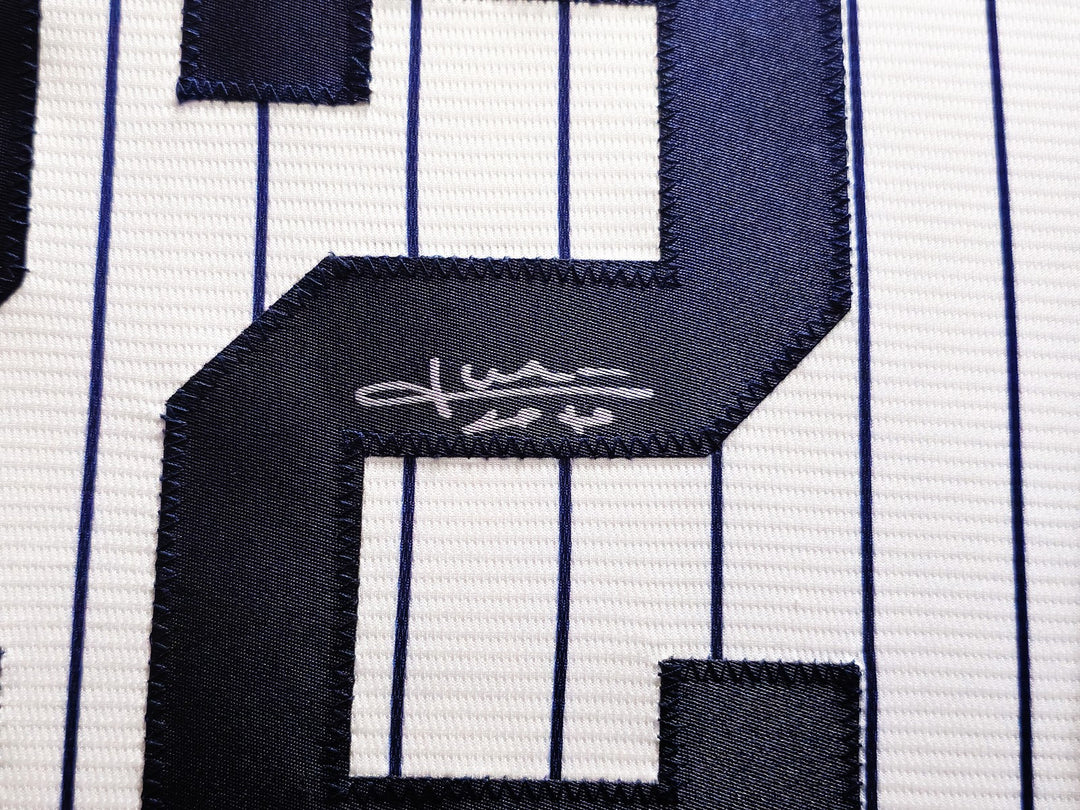 New York Yankees Juan Soto Signed Framed White Pinstripes Nike Jersey BAS QR