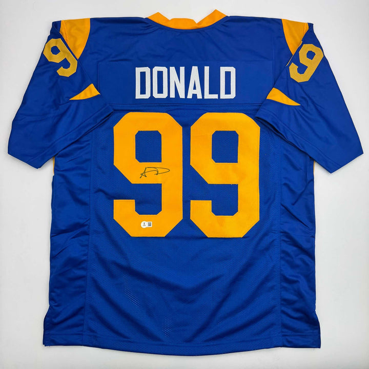 Autographed/Signed Aaron Donald Los Angeles LA Retro Blue Jersey JSA COA
