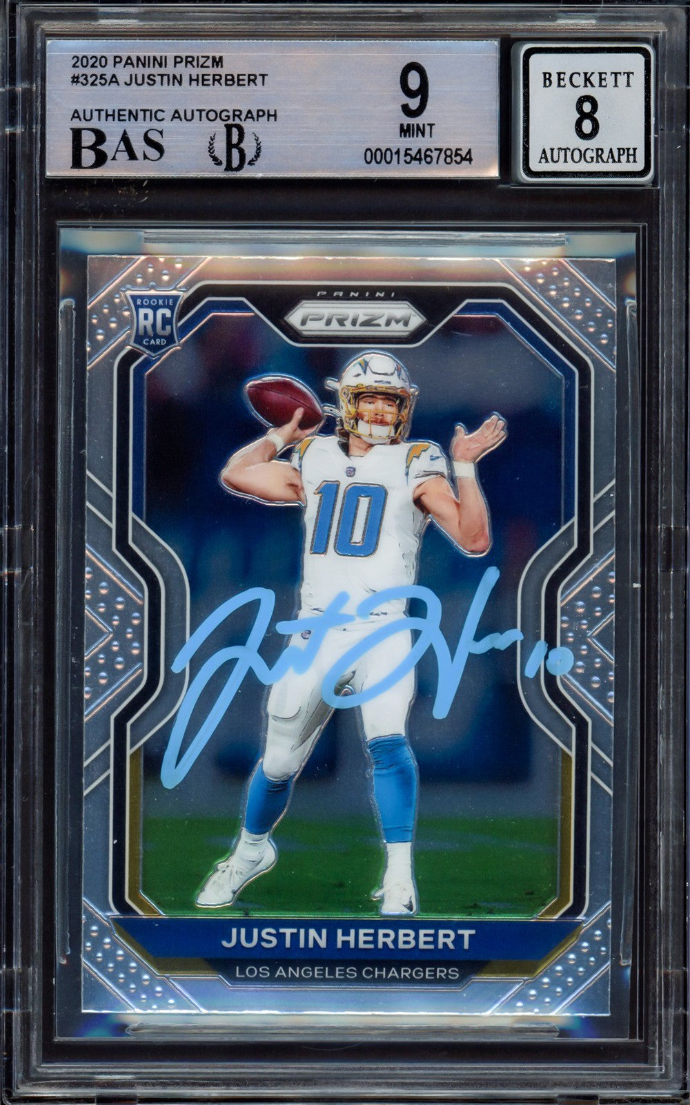 Justin Herbert Signed 2020 Panini Prizm RC 325A Chargers BGS 9 Sig 8 Beckett