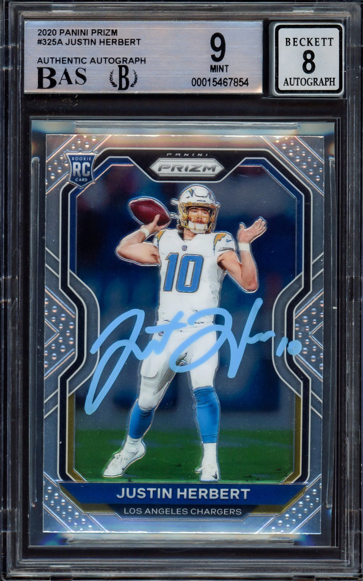 Justin Herbert Signed 2020 Panini Prizm RC 325A Chargers BGS 9 Sig 8 Beckett