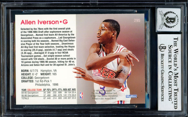 Allen Iverson Signed 1996-97 Hoops RC 295 Philadelphia 76ers Auto GM 10 Beckett