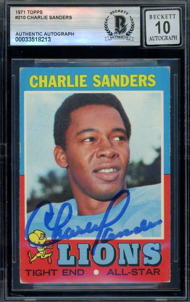 Charlie Sanders Gem Mint 10 Beckett BAS Signed 1971 Topps Rookie Autographed