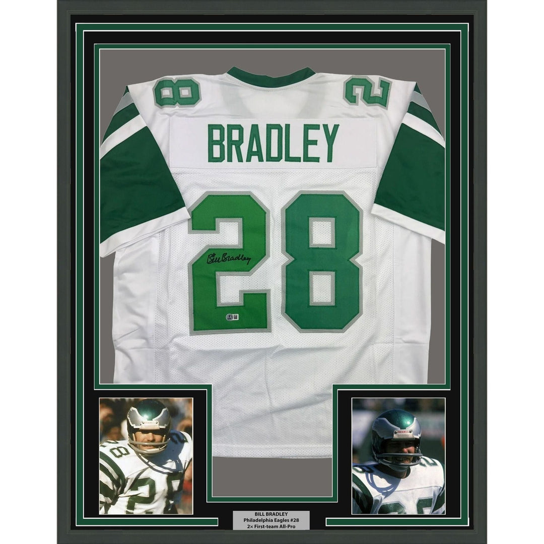 Framed Signed Bill Bradley 35x39 Philadelphia White Jersey Beckett BAS COA