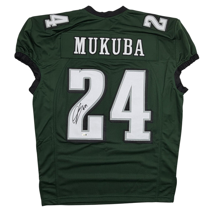 Autographed/Signed Andrew Mukuba Philadelphia Dark Green Pro Cut Jersey JSA COA