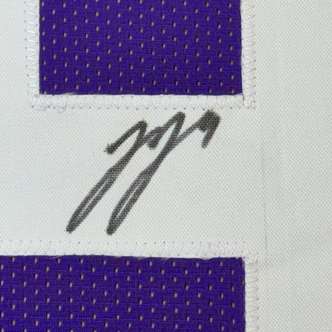 Framed Signed J.J. JJ McCarthy 35x39 Minnesota Purple Jersey COA