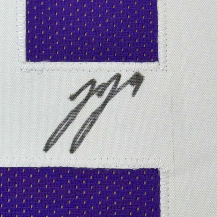 Framed Signed J.J. JJ McCarthy 35x39 Minnesota Purple Jersey COA