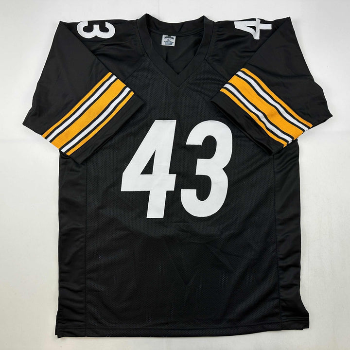 Facsimile Autographed Troy Polamalu Pittsburgh Black Laser Jersey Size Men's XL