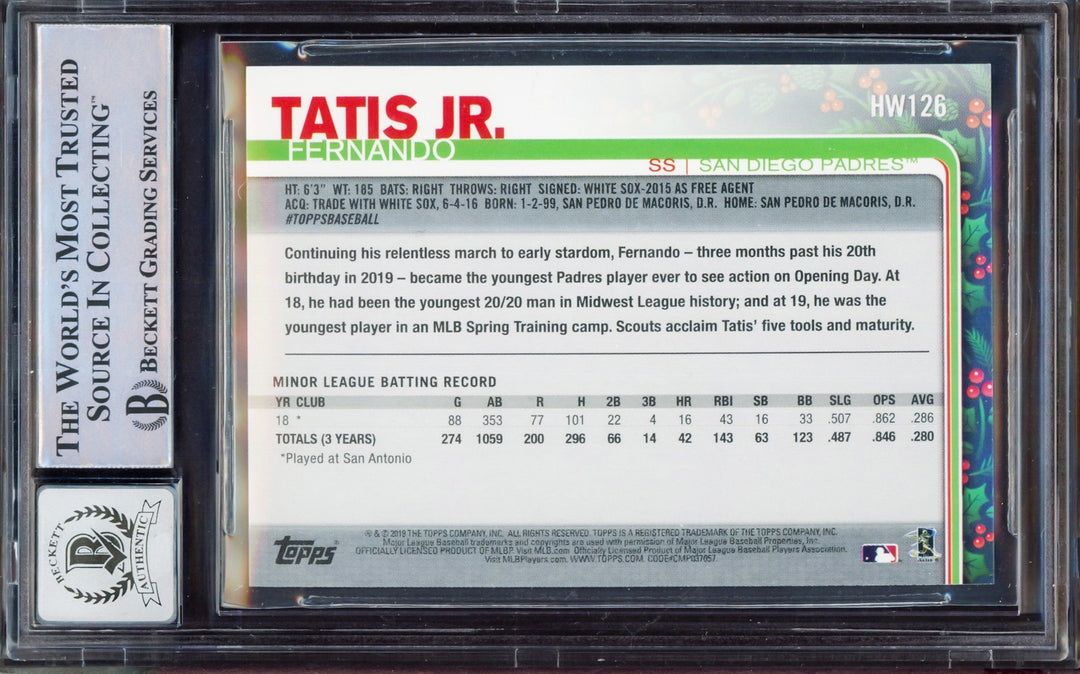 Fernando Tatis Jr. Auto 2019 Topps Holiday RC HW126 Padres BGS 9 Auto 10 Beckett