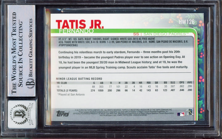 Fernando Tatis Jr. Auto 2019 Topps Holiday RC HW126 Padres BGS 9 Auto 10 Beckett
