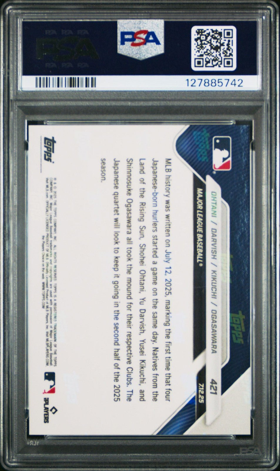 Graded 2025 Topps Now Shohei Ohtani #421 Four JP Pitchers Start Card PSA 10